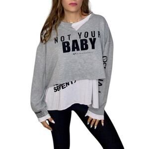 SEVEN SEVENTY Not Your Baby Oversized Knit Layered Streetwear Sweatshirt OS
